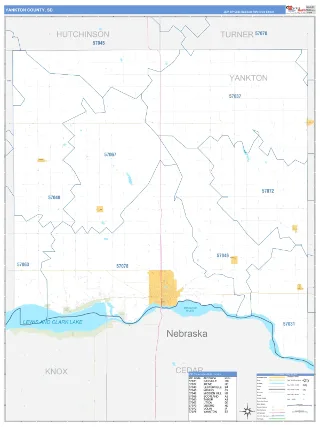 Yankton County, SD Business Reference style ZIP Code wall map