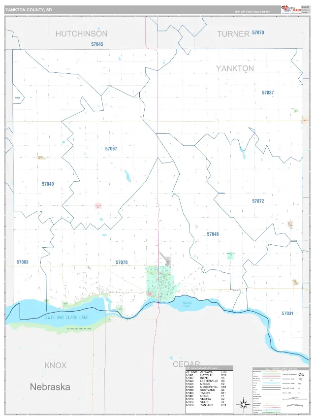 Yankton County, SD ZIP Code Wall Map, Classic style