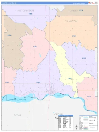 Yankton County, SD ColorCast style ZIP Code wall map