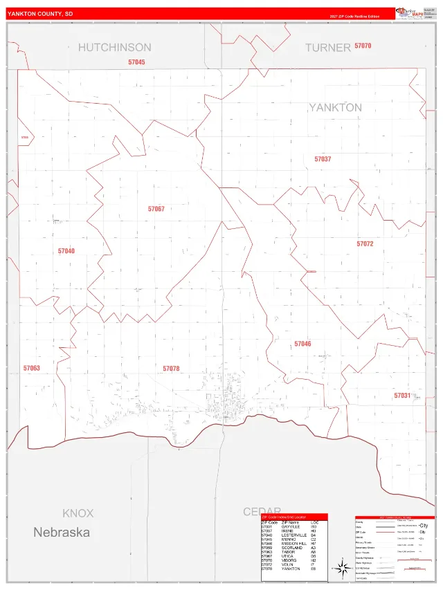 Yankton County, SD ZIP Code Wall Map, RedLine style