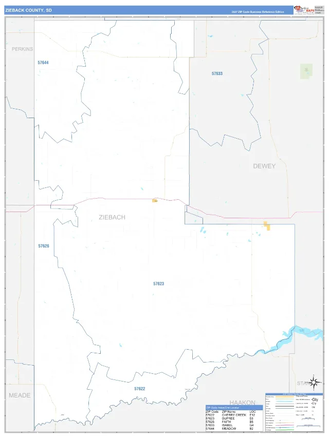 Ziebach County, SD ZIP Code Wall Map, Business Reference style