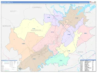 Anderson County, TN ColorCast style ZIP Code wall map
