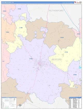 Bedford County, TN ColorCast style ZIP Code wall map