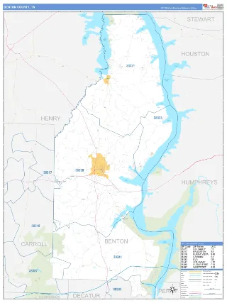 Benton County, TN Business Reference style ZIP Code wall map