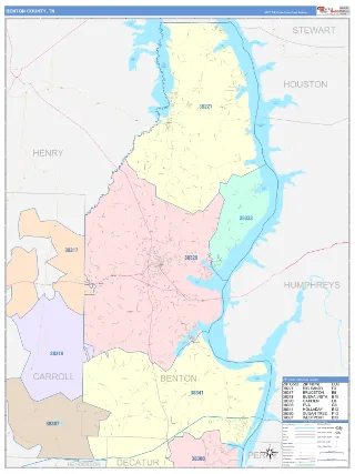 Benton County, TN ColorCast style ZIP Code wall map