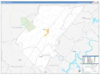 Bledsoe County, TN Business Reference style ZIP Code wall map