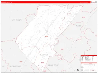 Bledsoe County, TN RedLine style ZIP Code wall map