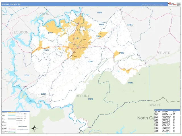 Blount County, TN ZIP Code Wall Map, Business Reference style