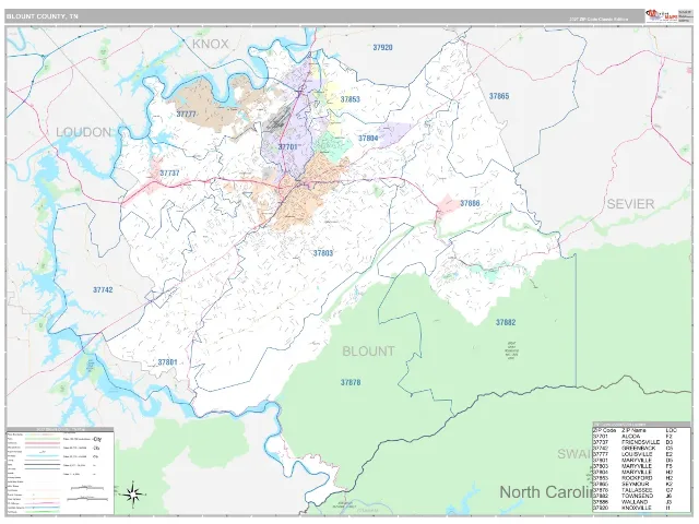 Blount County, TN ZIP Code Wall Map, Classic style