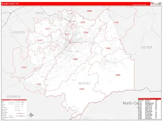 Blount County, TN RedLine style ZIP Code wall map