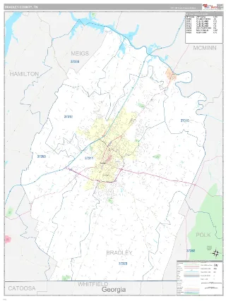 Bradley County, TN Classic style ZIP Code wall map