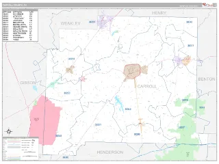 Carroll County, TN Classic style ZIP Code wall map