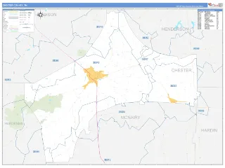 Chester County, TN Business Reference style ZIP Code wall map