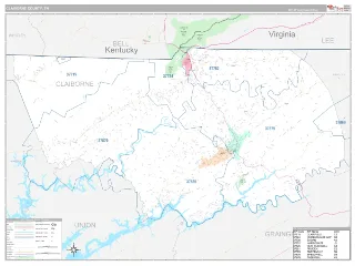 Claiborne County, TN Classic style ZIP Code wall map