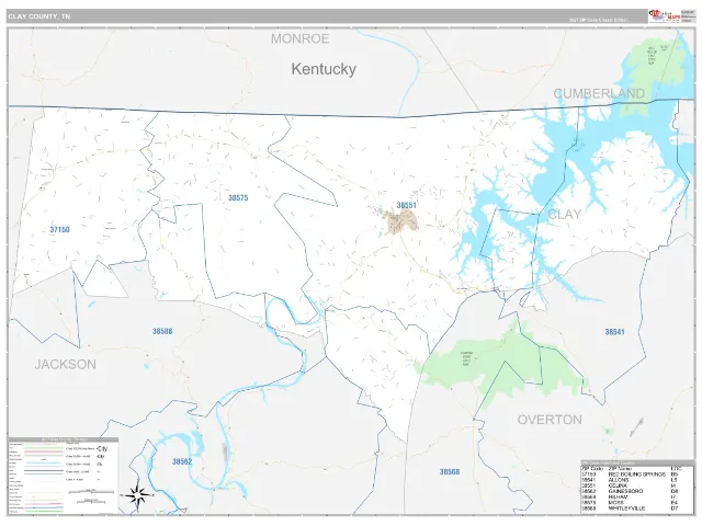 Clay County, TN ZIP Code Wall Map, Classic style