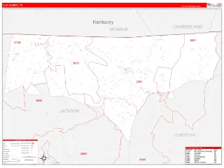 Clay County, TN RedLine style ZIP Code wall map