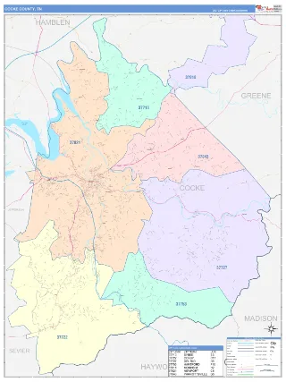 Cocke County, TN ColorCast style ZIP Code wall map
