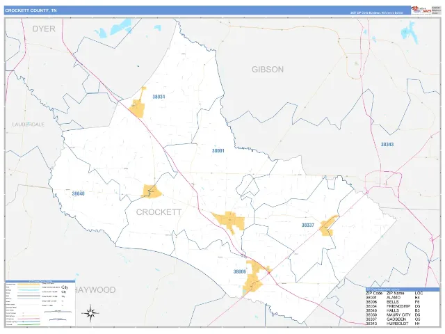Crockett County, TN ZIP Code Wall Map, Business Reference style
