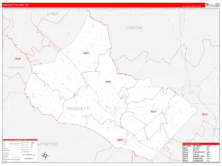 Crockett County, TN RedLine style ZIP Code wall map