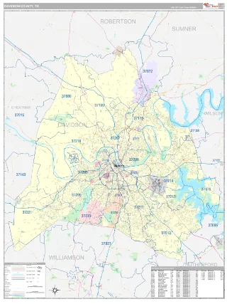 Davidson County, TN Classic style ZIP Code wall map