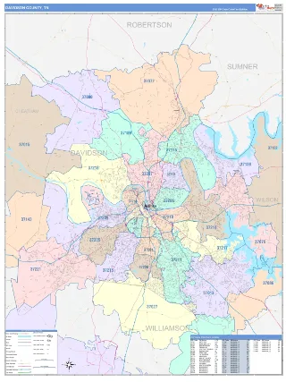 Davidson County, TN ColorCast style ZIP Code wall map
