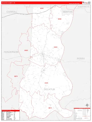 Decatur County, TN RedLine style ZIP Code wall map