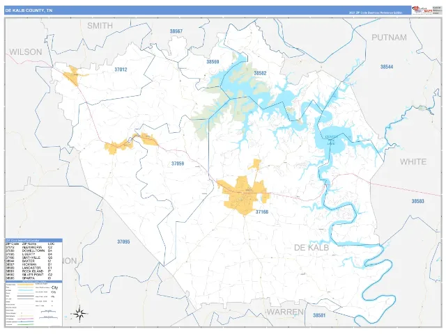 DeKalb County, TN ZIP Code Wall Map, Business Reference style