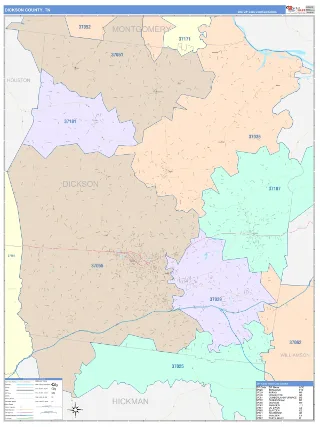 Dickson County, TN ColorCast style ZIP Code wall map