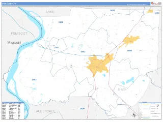 Dyer County, TN Business Reference style ZIP Code wall map