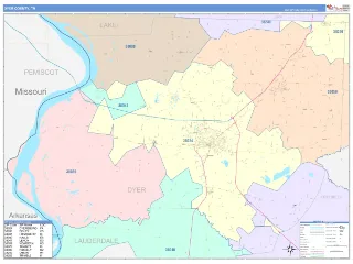 Dyer County, TN ColorCast style ZIP Code wall map
