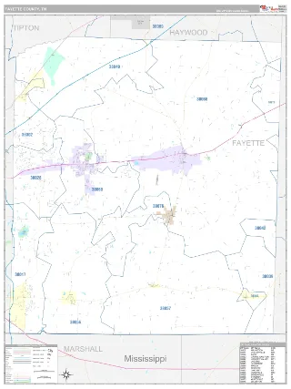 Fayette County, TN Classic style ZIP Code wall map