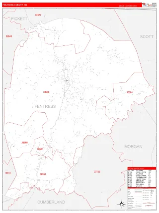 Fentress County, TN RedLine style ZIP Code wall map