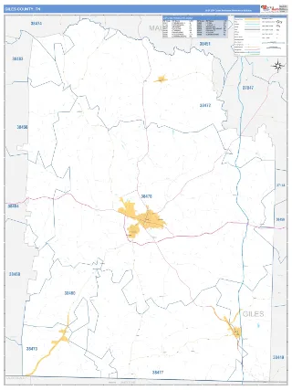 Giles County, TN Business Reference style ZIP Code wall map