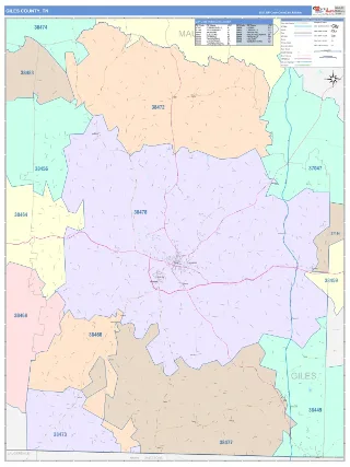 Giles County, TN ColorCast style ZIP Code wall map