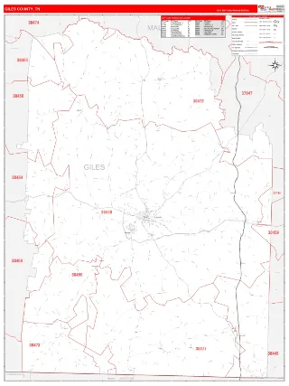 Giles County, TN RedLine style ZIP Code wall map