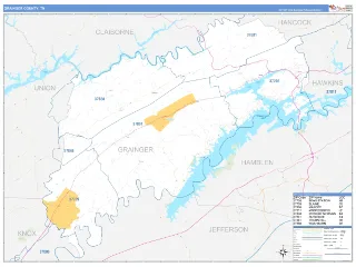 Grainger County, TN Business Reference style ZIP Code wall map