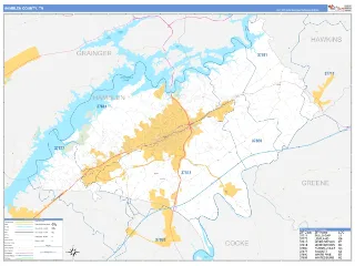 Hamblen County, TN Business Reference style ZIP Code wall map