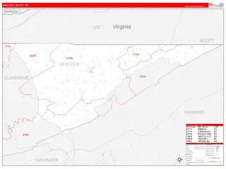 Hancock County, TN RedLine style ZIP Code wall map