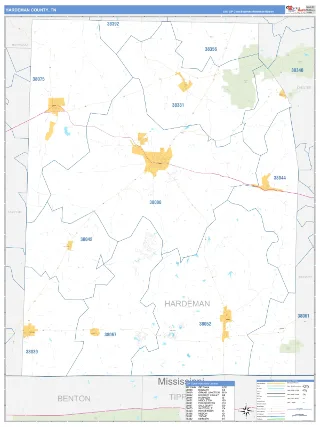 Hardeman County, TN Business Reference style ZIP Code wall map
