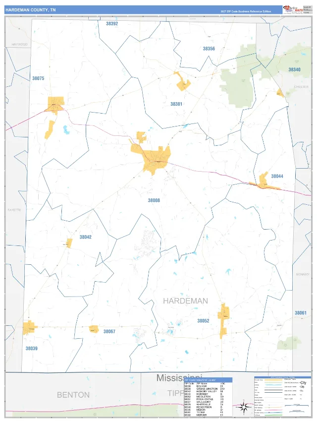 Hardeman County, TN ZIP Code Wall Map, Business Reference style