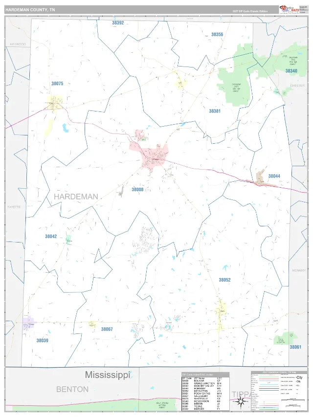 Hardeman County, TN ZIP Code Wall Map, Classic style