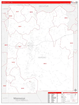 Hardin County, TN RedLine style ZIP Code wall map