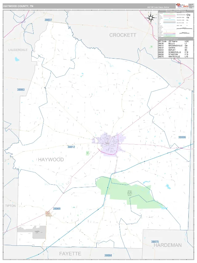 Haywood County, TN ZIP Code Wall Map, Classic style
