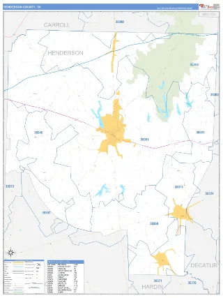 Henderson County, TN Business Reference style ZIP Code wall map