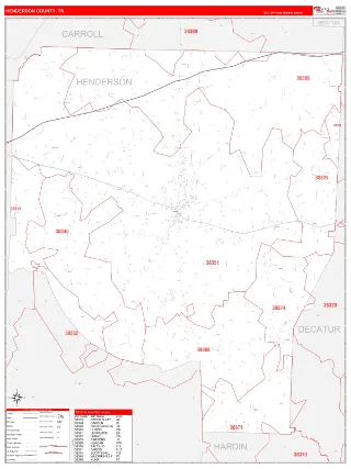 Henderson County, TN RedLine style ZIP Code wall map