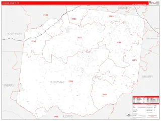 Hickman County, TN RedLine style ZIP Code wall map