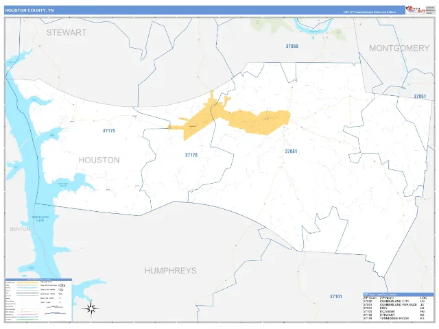 Houston County, TN ZIP Code Wall Map, Business Reference style