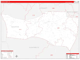 Houston County, TN RedLine style ZIP Code wall map