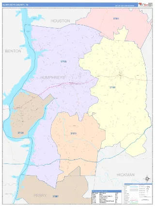 Humphreys County, TN ColorCast style ZIP Code wall map