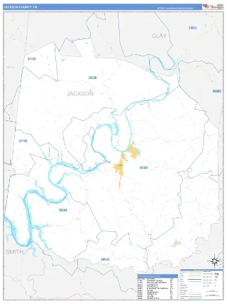 Jackson County, TN Business Reference style ZIP Code wall map